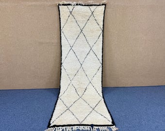 Beni Ourain Moroccan Wool Runner Rug 3x10 ft– Narrow Handmade Berber Carpet – Berber Rug for Entry or Hall –Boho Runner Rug –Free Shipping