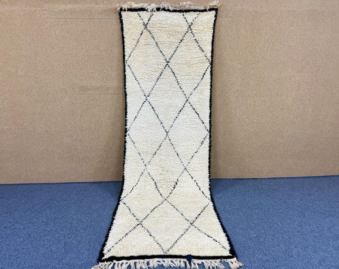 Beni Ourain Moroccan Wool Runner Rug 3x10 ft– Narrow Handmade Berber Carpet – Berber Rug for Entry or Hall –Boho Runner Rug –Free Shipping
