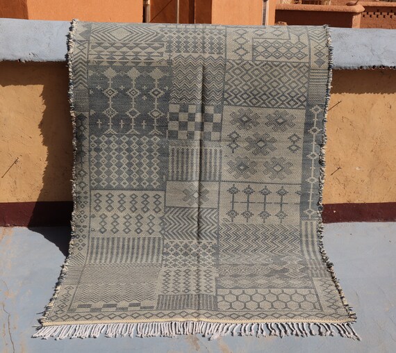 AMAZING BLUE MOROCCAN rug 5x9, flat weave rug, berber kilim rug handmade