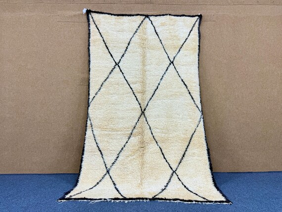 Vintage Beni Ourain Rug 4x8 ft – Moroccan Wool Carpet – Handmade Beni Ourain Rug – Thick Pile Moroccan Wool – Berber Home Decor