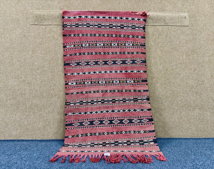 Vintage Moroccan Rug 2x5 ft–Striped Kilim Rug – Handmade Moroccan Wool Rug – Tribal Boho Decor – Boho Small Area Rug