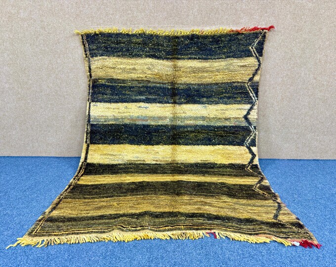 Yellow Vintage Moroccan Rug 5x7 – Beber Rug – Traditionally Rug– Vintage Tribal Wool Carpet – Timeless Berber Design Carpet – Free Shipping