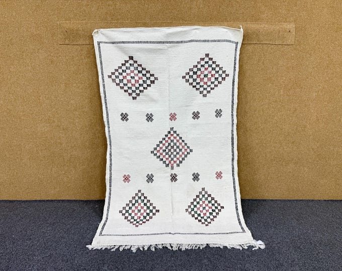Moroccan Flat Weave Kilim Rug 3x5 - Berber Kilim Rug - White Area Rug - Handwoven Moroccan Rug - Small Kilim Rug - Free Shipping