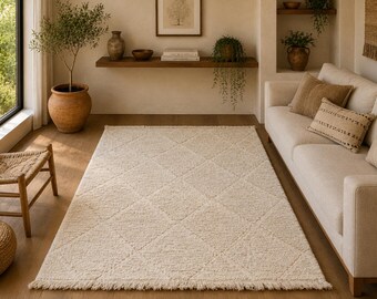 Soft Wool Beni Ourain 3x5  Rug – Atlas Mountain Berber Weaving – Moroccan Handwoven Carpet – Neutral Moroccan Area Rug - Home Decor