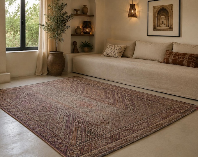 Vintage Moroccan Rug 5x10 - Handwoven Berber Rug For Living Room - Large Flat Weave Moroccan Rug - Tribal Boho Rug