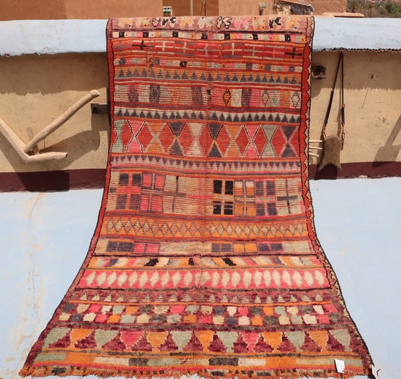 Handmade Vintage Berber Rug - Authentic Beni Mguild Traditional Carpet, 5x12 ft
