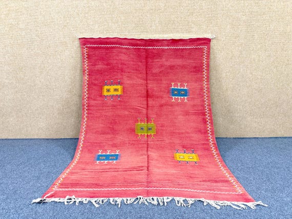 Vintage red akhnif rug 6.7x4.9 ft