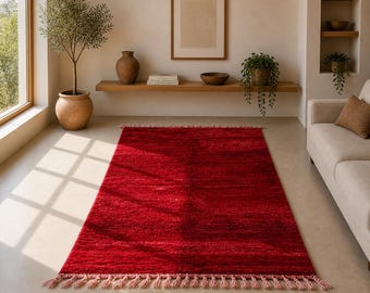 Red Vintage Azilal Rug 3x5 ft – Moroccan Wool Floor Carpet –Soft Wool Azilal Rug – Moroccan Handmade Carpet– Bohemian Living Room Decor