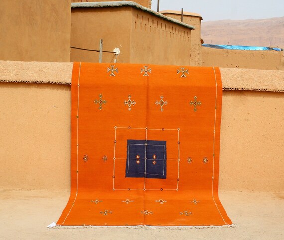 Custom-Sized Stunning Orange Kilim Rug - Moroccan Berber Rug