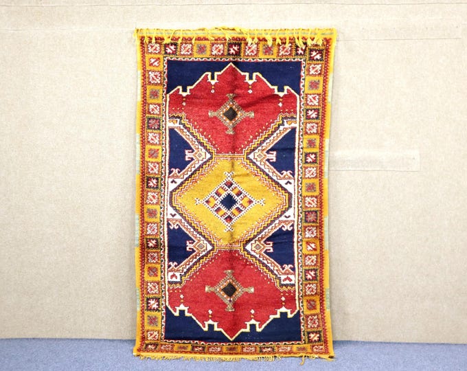 Unique Moroccan Rug 4x7 - Handwoven Taznakht Rug - Natural Wool Area Rug - Berber Rug For Living Room - Boho Home Decor