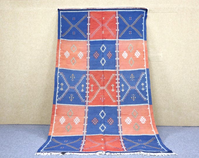 Moroccan Akhnif Rug 5x8 - Natural Wool Area Rug - Handwoven Rug - Berber Rug For Living Room - Tribal Boho Flat Weave Rug