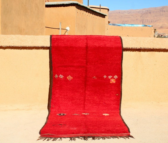 ANTIQUE MOROCCAN RUG - goat wool rug, 4x10, red berber rug, beni rug