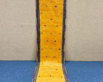 Yellow Moroccan Runner 2x11 ft– Moroccan Wool Rug – Narrow Flat Weave for Entryway or Hall – Berber Tribal Look - Free Shipping