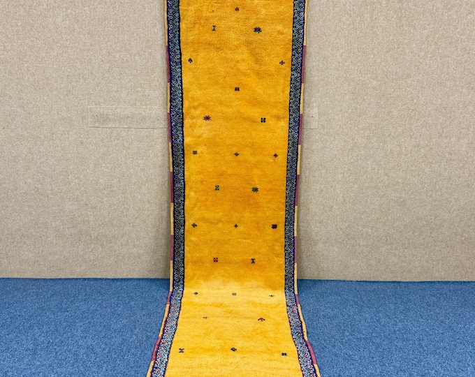 Yellow Moroccan Runner 2x11 ft– Moroccan Wool Rug – Narrow Flat Weave for Entryway or Hall – Berber Tribal Look - Free Shipping