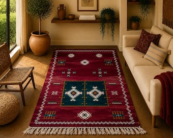 Moroccan Akhnif Rug 3x7 ft – Handwoven Wool Flatweave – Boho Berber Carpet – Natural Moroccan Rug – Lightweight Tribal Decor –Free Shipping