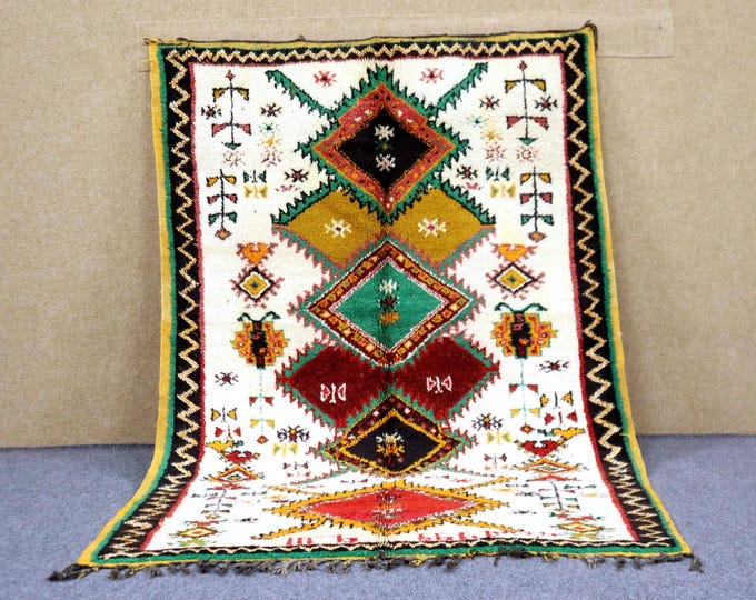 Authentic Vintage Berber Rug 4x6 - Handwoven Moroccan Rug - Berber Rug For Living Room - Natural Wool Rug - Tribal Boho Rug