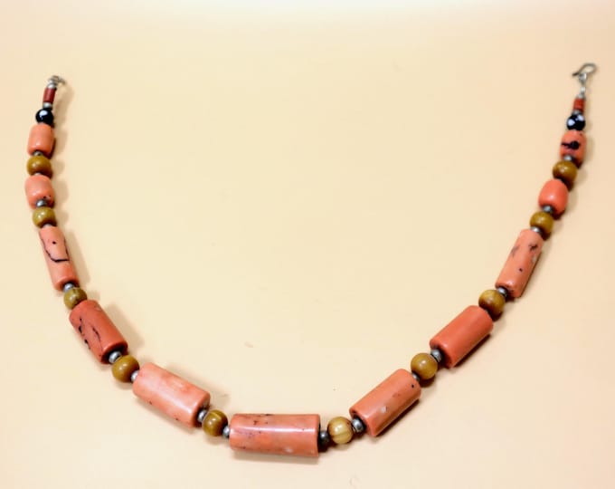 Vintage Berber Necklace, Moroccan Silver Amulet Pendant, Tribal Coral Agate Bead Necklace, Ethnic Talisman necklaces