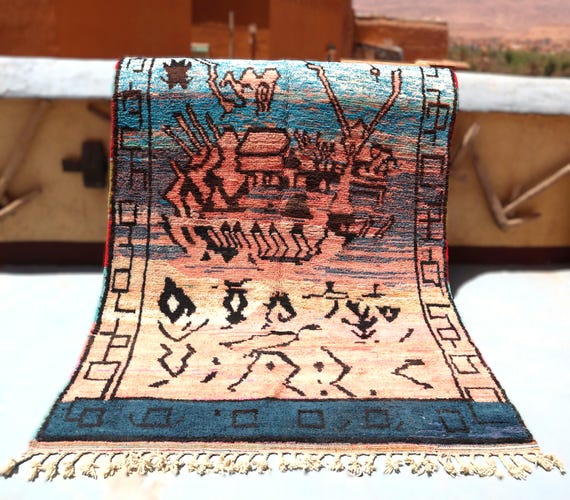 AUTHENTIC MOROCCAN RUG 6x10 - Handmade Azilal rug - Handknotted bebrer rug