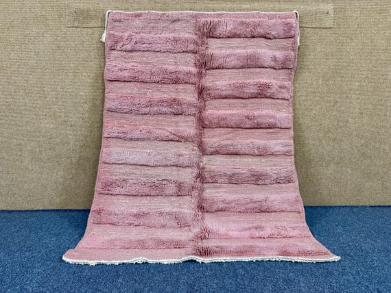 Moroccan Modern Tufted Rug - Custom Pink Berber Rug - Handcrafted Wool Aria - Living Room Carpet