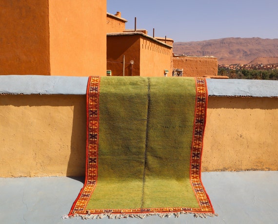 Green Berber rug 8.1 x 5 Feet - Green Moroccan rug - Taznakht rug - Hand Knotted rug - Boho rug - Soft Green Rug. - Living room Area rug