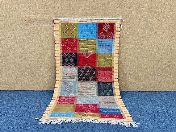 Berber  Picasso Rug 3x6 ft – Authentic Moroccan Flatweave Wool –Living Room Rug – Handmade Wool Carpet – Colorful Rug – Moroccan Home Decor