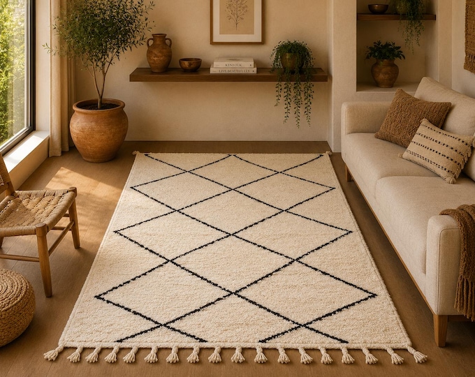 Cozy Neutral Rug Handmade 3x5 Ft - Moroccan Beni Ourain Rug – Minimalist Berber Wool – Moroccan Wool Rug - Small Area Rug