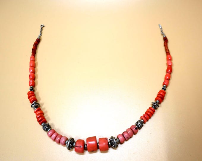 Vintage Berber Necklace, Moroccan Silver Amulet Pendant, Tribal Coral Agate Bead Necklace, Ethnic Talisman necklaces