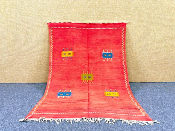 Vintage red akhnif rug 6.7x4.9 ft