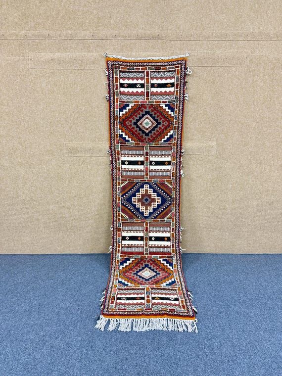 Moroccan Glaoui Runner 2x9 ft – Handmade Wool Rug-Handcrafted Tribal Hallway Rug– Vintage Style Flatweave Hallway Rug – Wool Boho Runner