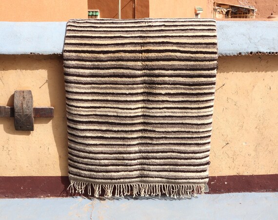 amazing beni ourain rug, 3x5 rug, black moroccan rug, handmade rug, colorful rug, thick rug, Berber rug - bedside rug