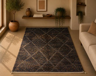 Moroccan Mrirt Rug – Soft Wool Handmade 7x10 Carpet – Luxury Berber Rug for Living Room – Plush Berber Wool Rug – Minimalist Modern Decor