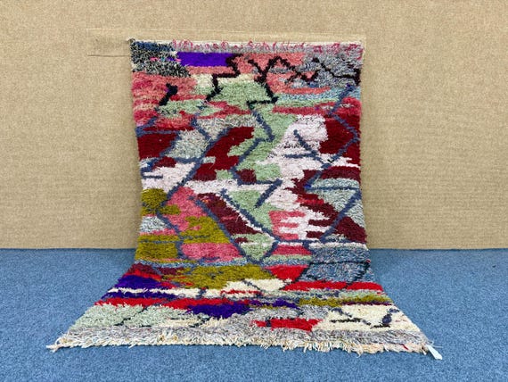 Unique Boucherouite Rug  4x8 ft – Moroccan Colorful Carpet – Recycled Boho Textile– Eco-Friendly Boho Carpet – Living Room Rug