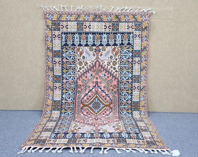 Authentic Moroccan Rug 4x7 - Natural Wool Area Rug - Berber Rug For Living Room - Handwoven Carpet - Premium Moroccan Rug
