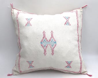 White Moroccan Cactus Silk Pillow 18x18 Pillow Cover, Handmade Throw Pillow Cover, Halloween Pillow