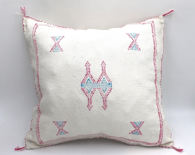 White Moroccan Cactus Silk Pillow 18x18 Pillow Cover, Handmade Throw Pillow Cover, Halloween Pillow