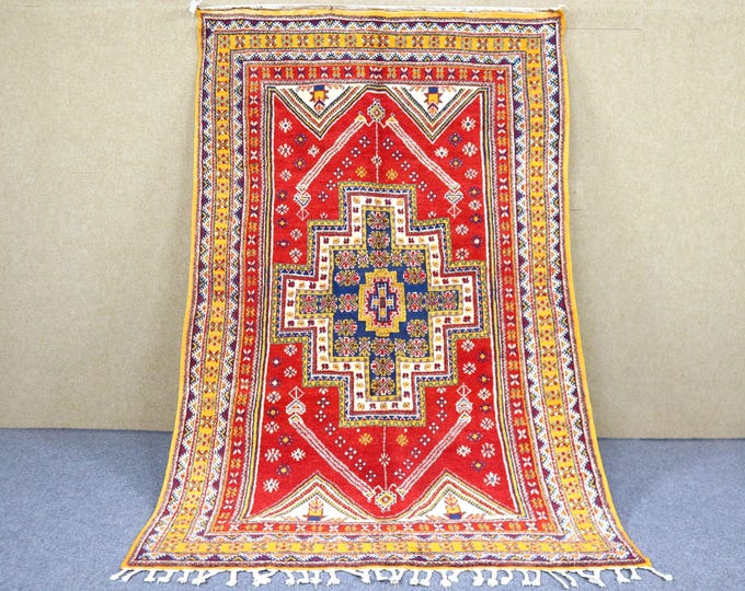 Vibrant Taznakht Rug 5x8 - Handmade Moroccan Wool Rug - Colorful Berber Tribal Rug - Boho Handwoven Area Rug for Living Room Bedroom