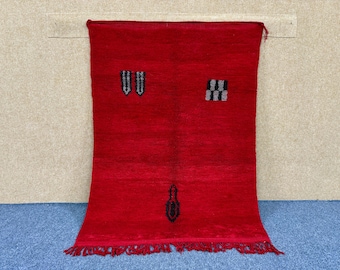 Red Moroccan Azilal Rug 3x4 ft – Handwoven Wool Carpet – Small Azilal Rug – Moroccan Berber Carpet – Boho Tribal Decor – Free Shipping