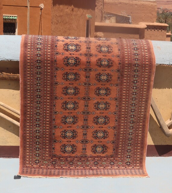 Vintage handmade rug 4x7, brown minimalist moroccan rug