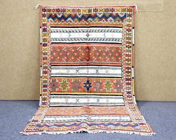 Authentic Glaoui Rug 3x6 - Vibrant Moroccan Rug - Handwoven Berber Rug - Textured Mixed Weave Rug - Natural Wool Area Rug