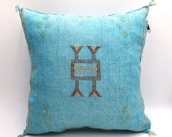 Blue Moroccan cactus Silk Pillow-18x18 pillow covers- Handmade Throw Pillow Cover-Moroccan Pillowcase-Bohemian Urban Decor