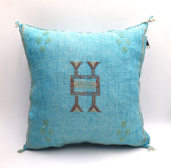 Blue Moroccan cactus Silk Pillow-18x18 pillow covers- Handmade Throw Pillow Cover-Moroccan Pillowcase-Bohemian Urban Decor