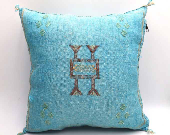 Blue Moroccan cactus Silk Pillow-18x18 pillow covers- Handmade Throw Pillow Cover-Moroccan Pillowcase-Bohemian Urban Decor