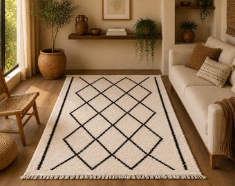 Moroccan Rug 3x5 – Authentic Beni Ourain – Soft Wool & Tribal Design – Handwoven Beni Ourain Carpet – Natural Wool And Soft