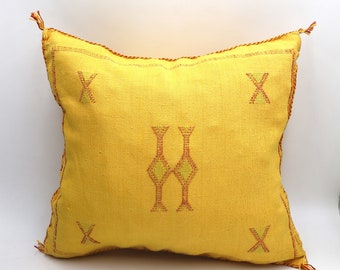 Boho Chic Yellow Cactus Silk Pillow - 18x18 Hand-Crafted Cover, Perfect for Halloween Decor