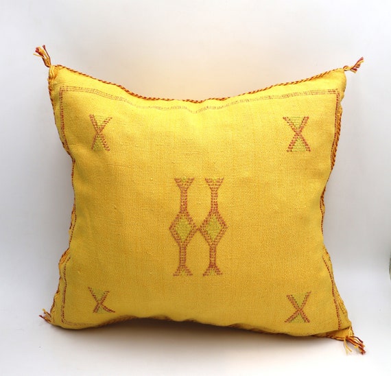 Boho Chic Yellow Cactus Silk Pillow - 18x18 Hand-Crafted Cover, Perfect for Halloween Decor