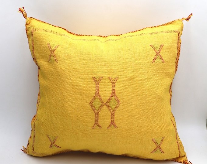 Boho Chic Yellow Cactus Silk Pillow - 18x18 Hand-Crafted Cover, Perfect for Halloween Decor