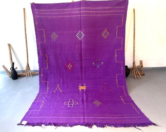 PURPLE MOROCCAN RUG, Cactus silk rug, 6x9 rug, home decor berber kilim, flatweave rug