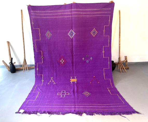 Purple Moroccan rug 6x9 Feet - Flatweave rug - Silk rug - Cactus silk rug - Kilim rug - 6x9 rug - precisely 6,1 x 9 Feet
