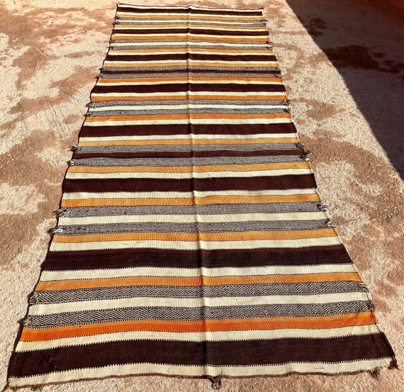 Vintage Moroccan Rug - 5x12 rug - Orange Kilim Berber Kilim rug - Art of Flat Weaving rug - Handwoven Vintage Style