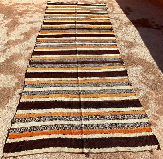 Vintage Moroccan 5x12 Rug - Orange Berber Kilim rug - Art of Flat Weaving rug - Handwoven Vintage Style